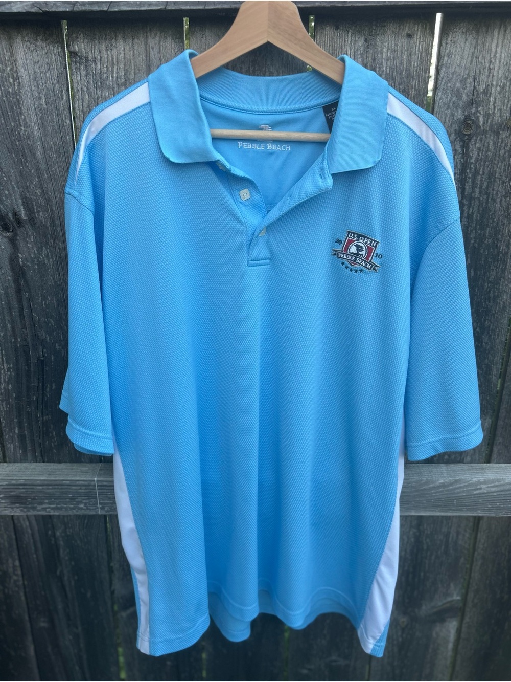 2010 U.S. Open Pebble Beach Golf Polo Shirt XL Light Blue Performance Stretch